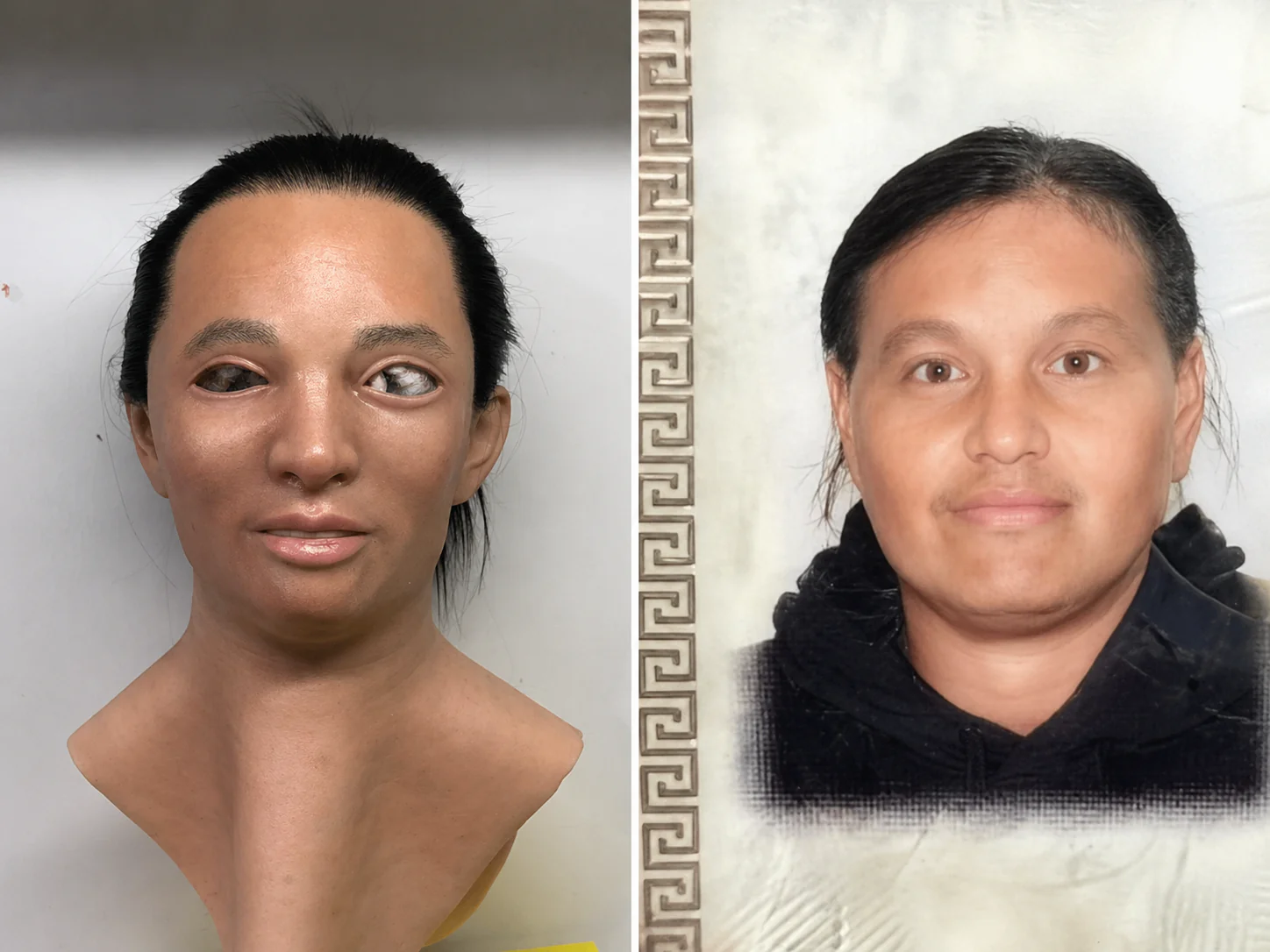 Silicone mask compared side-by-side with client reference photo